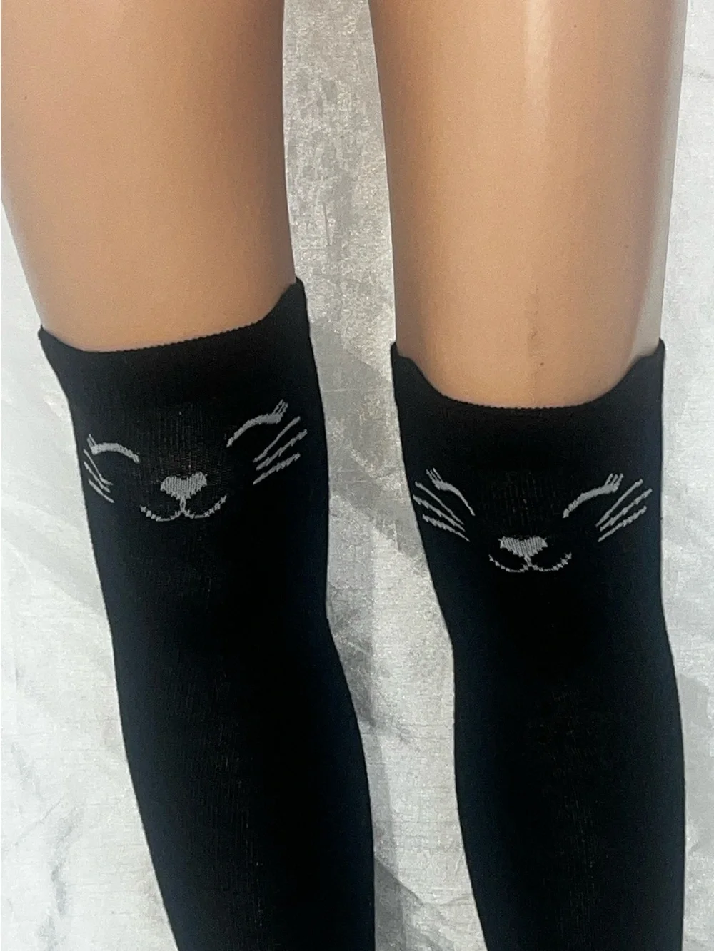 Black Cat Thigh High Socks  / Over-the-Knee Socks Cat Face